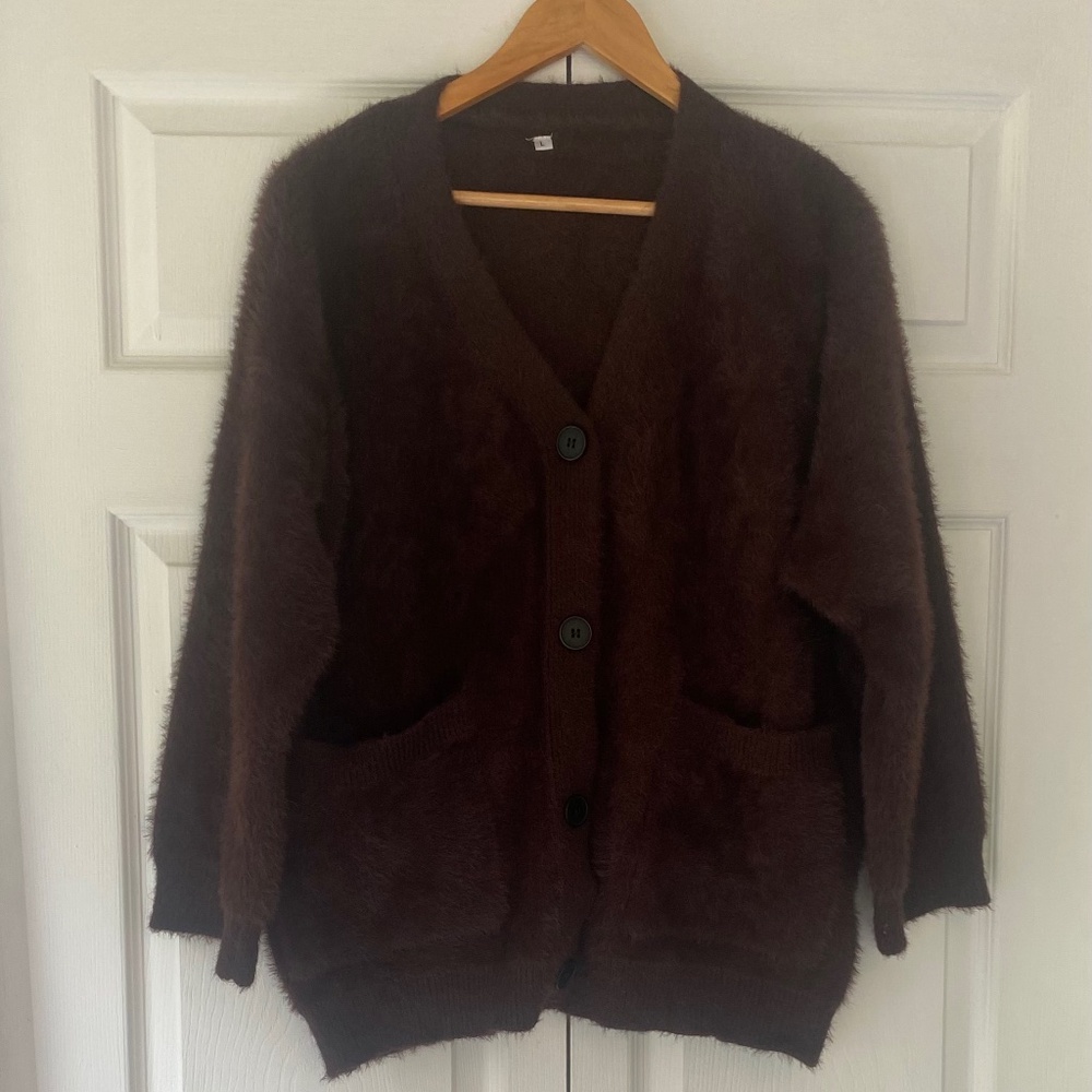Chocolate Brown Cozy button down cardigan Sweater Size Large